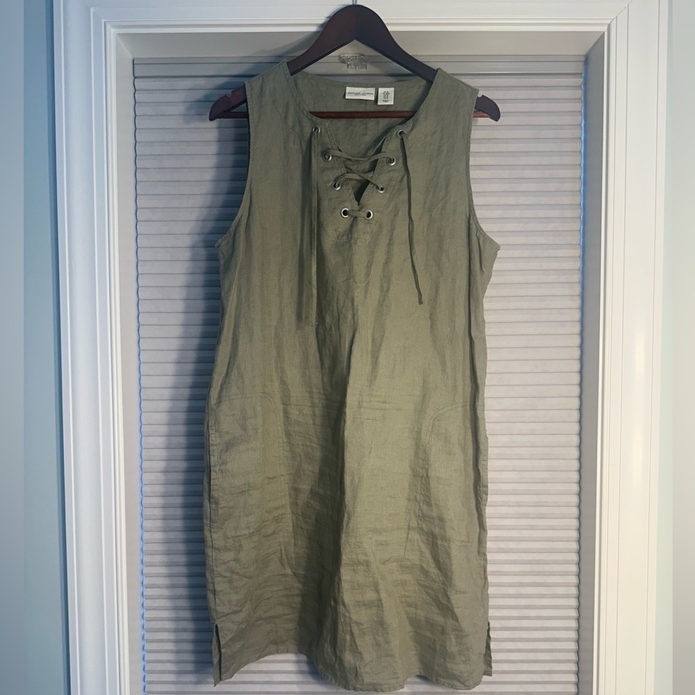 100% linen olive green dress G-13